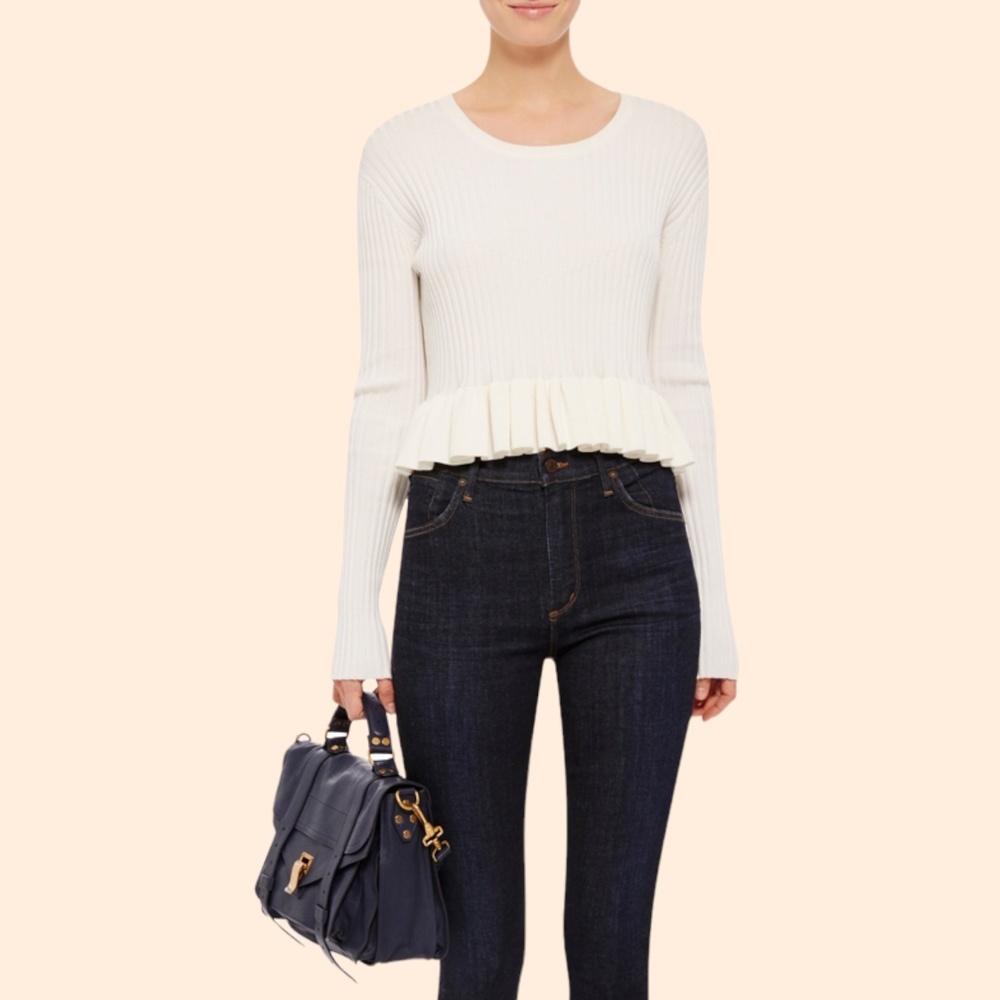 Derek Lam 10 Crosby Cream Ribbed Peplum Sweater Size XS